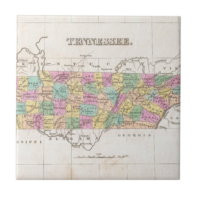 Carreau Vintage Map of Tennessee (Devant)