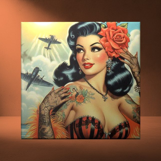 Carreau Vintage mignonne fille de tatouage (Créateur téléchargé)
