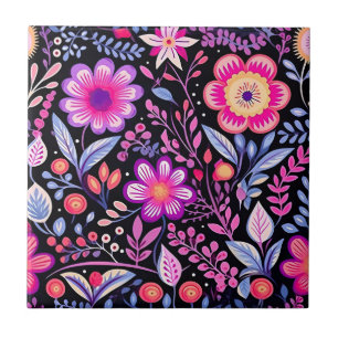 Carreau Vintage motif Floral Fleurs pourpres Shabby Chic