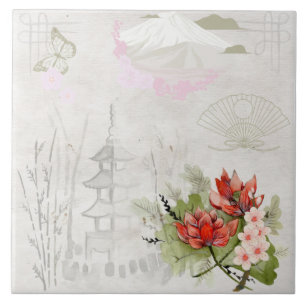 Carreau Vintage Pastel Illustration traditionnelle japonai