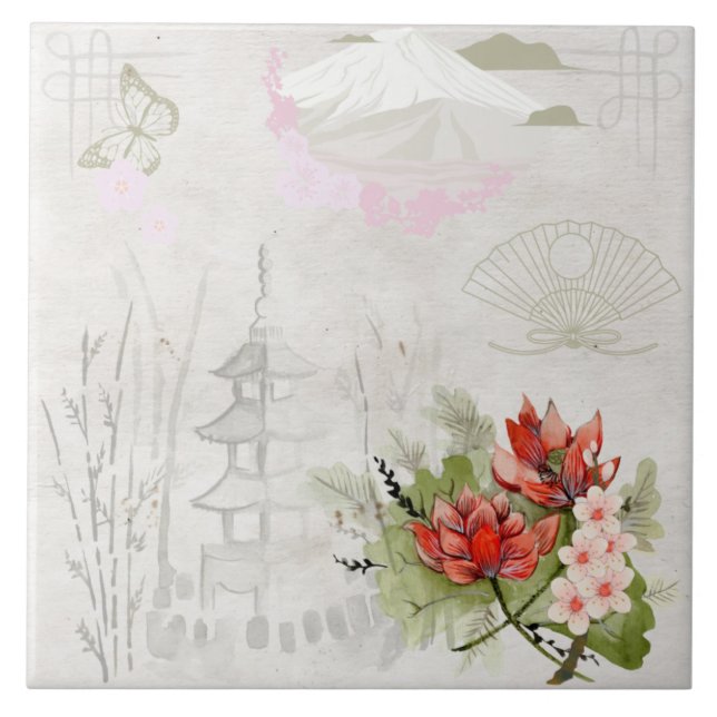 Carreau Vintage Pastel Illustration traditionnelle japonai (Devant)