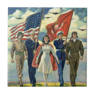 Carreau Vintage Patriotique, Fiers Héros du personnel mili