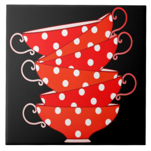 Carreau Vintage poka dot teacup rouge blanc noir whimsical