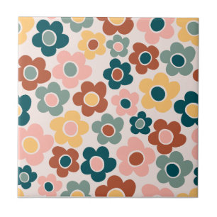 Carreau Vintage Retro 60s Colorful Flower Power