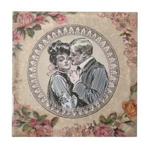 Carreau Vintage Romance Couple : Antique Rose Girly Love