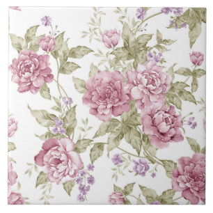 Carreau Vintage Romantique Floral Violet Rose Motif