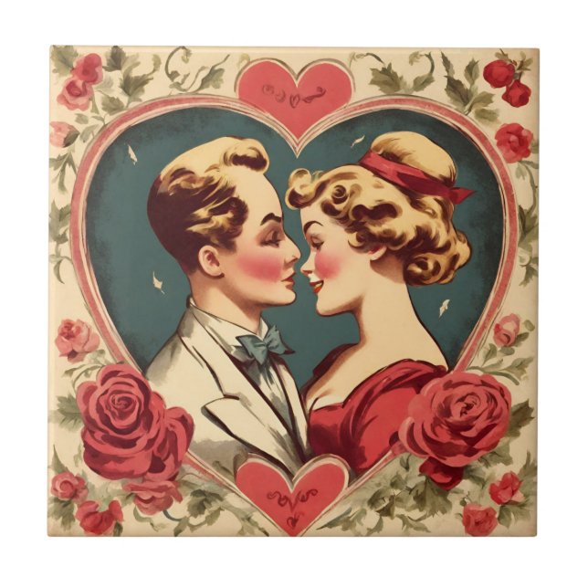 Carreau Vintage Romantique Saint Valentin Couple (Devant)