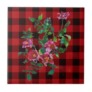 Carreau Vintage Rose noir et rouge plaid