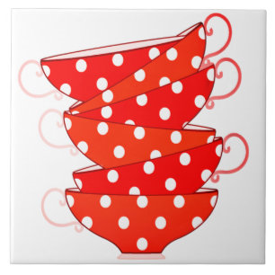 Carreau Vintage rouge et blanc pois teacup dot whimsical