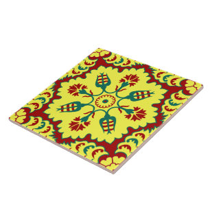 Carreau Vintage rouge jaune ottoman turc Tulip Motif