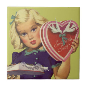 Carreau Vintage Saint Valentin, Fille au chocolat