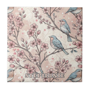 Carreau Vintage Sakura Cerry Blossom & Bird Aesthétiquemen