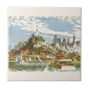 Carreau Vintage San Francisco Bay Travel Poster Ferryboat