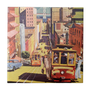 Carreau Vintage San Francisco Cable Cars Travel Poster Art