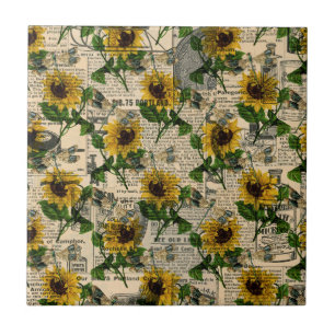 Carreau Vintage Tournesol jaune journal libellule