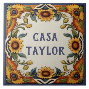 Carreau Vintage Tournesol Personnalisé Nom Plaque Panneau