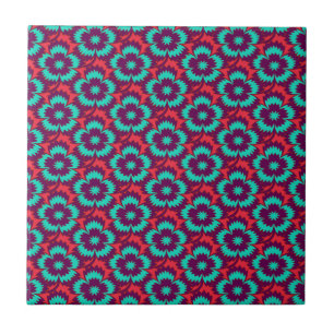 Carreau Vintage turquoise rouge floral Dianthus Barbatus
