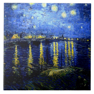 Carreau Vintage Van Gogh art, Nuit étoilée sur le Rhône
