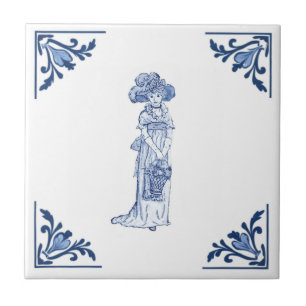 Carreau Vintage Victorien Lady Delft Corner Bleu et Blanc
