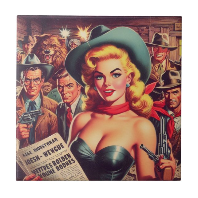 Carreau Vintage Western Pulp Girl (Devant)