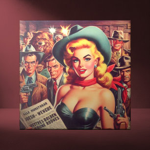 Carreau Vintage Western Pulp Girl
