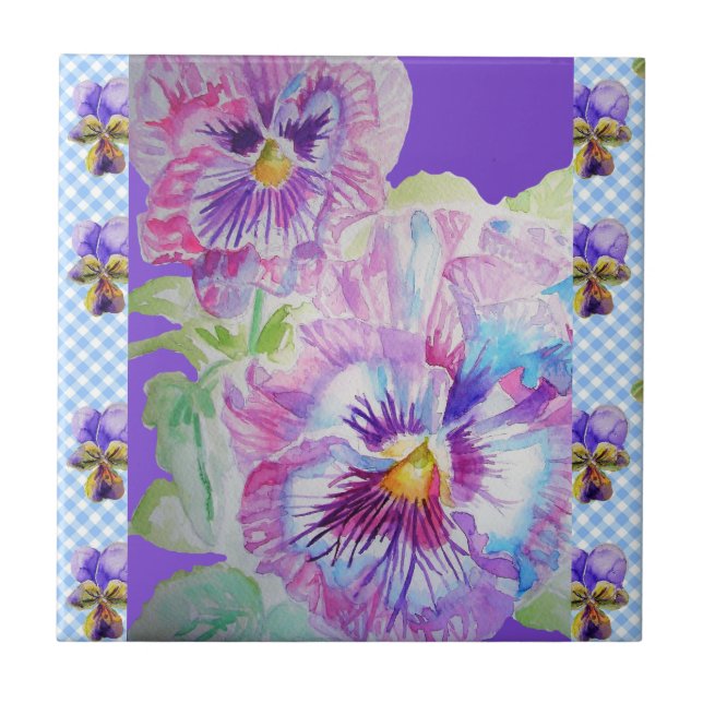 Carreau Viole d'aquarelle de purple Pansy Fleurs d'eau Tui (Devant)