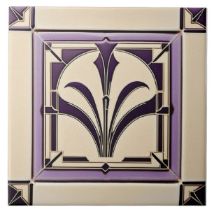 Carreau Violette et crème en céramique Art Déco