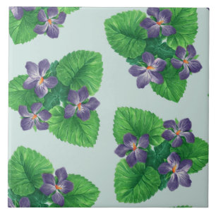 Carreau Violettes en verre de mer bleu