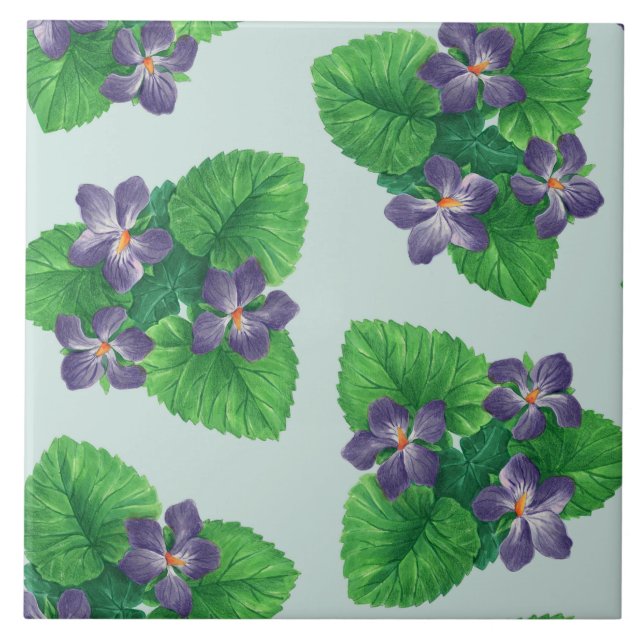 Carreau Violettes en verre de mer bleu (Devant)