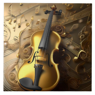 Carreau Violon Or vintage Sur Cordes Musicales D'Or,