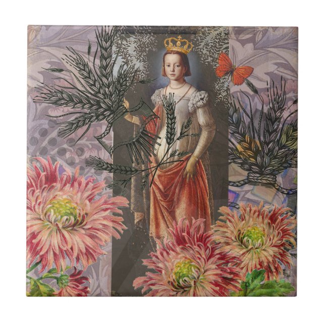 Carreau Virgo Woman Portrait Antique Coloré Riche (Devant)