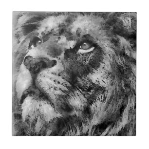 Carreau Visage de lion placide argenté