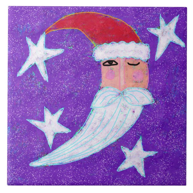 Carreau Visage de lune Père Noël Art Abstrait (Devant)