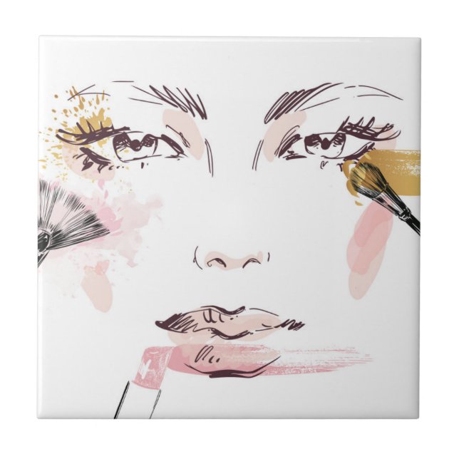 Carreau Visage de maquillage d'aquarelle (Devant)