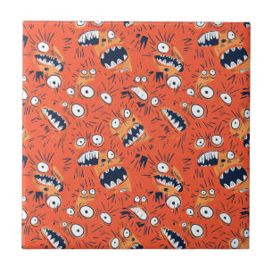 Carreau Visage de monstre orange drôle qui crie 