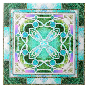Carreau Vitrail de cathédrale en vert et menthe