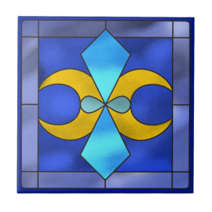 Carreau Vitrail Lune géométrique Carrelage bleu céramique