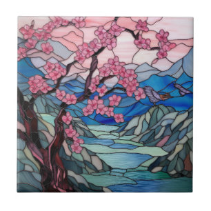 Carreau vitrail mignon cerisier fleuri