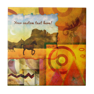 Carreau Vivid Southwest Desert Horse Graphic Collage