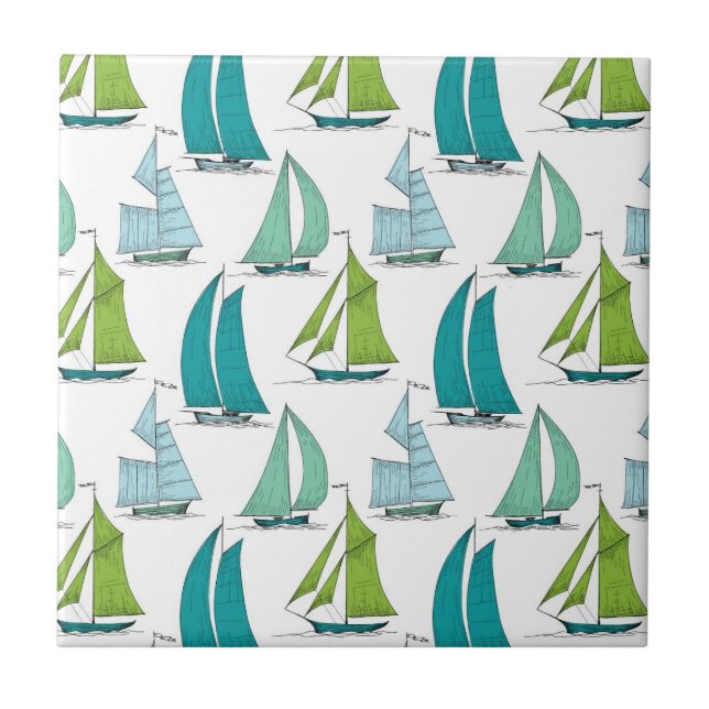 Carreau Voiliers sur le motif de l'eau (Devant)