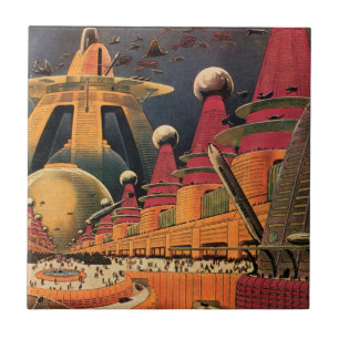 Carreau Voiture volant vintage de science fiction futurist