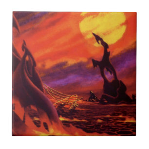 Carreau Volcano Planète de science-fiction vintage avec La