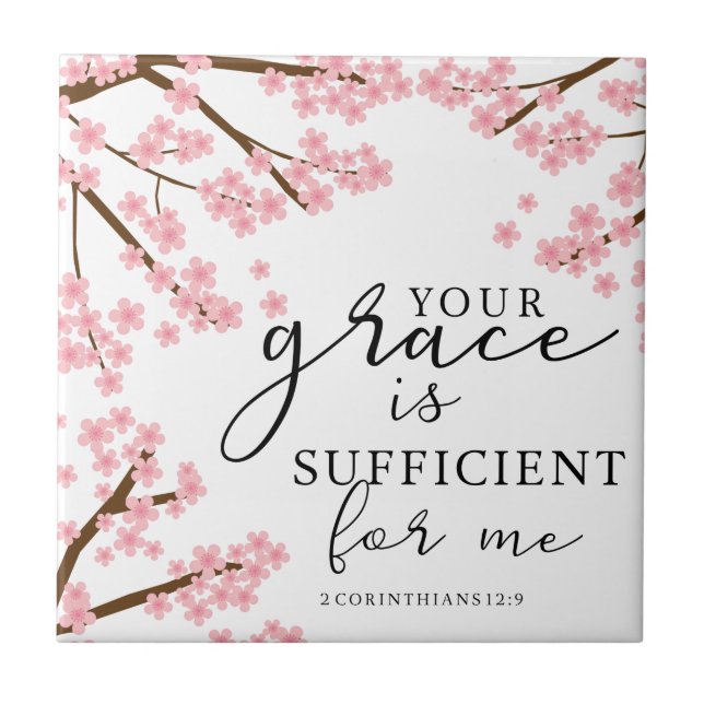 Carreau Votre grâce est Suffisante Bible Cherry Blossoms (Devant)