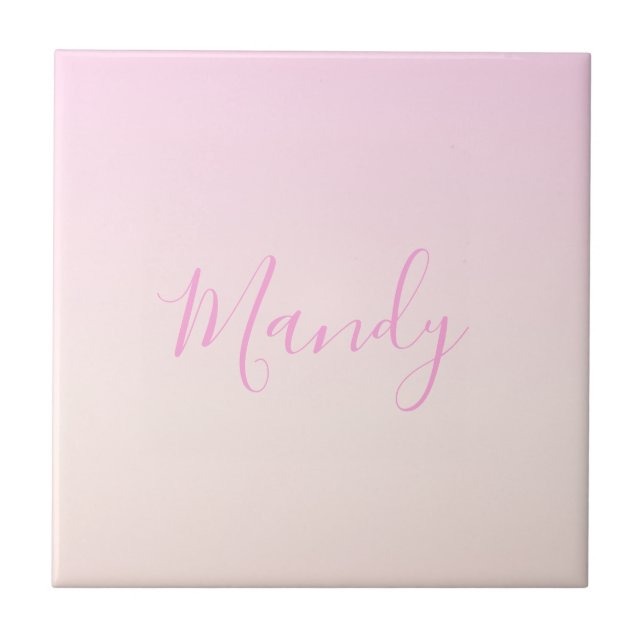 Carreau Votre texte | Élégant Script & Soft Blush Pink Omb (Devant)