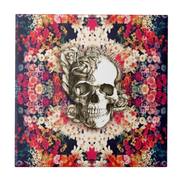Carreau Vous n'êtes pas ici jour floral du crâne mort (Devant)