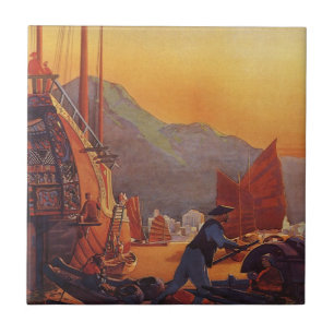 Carreau Voyage Vintage, Avion au-dessus des jonques à Hong