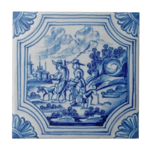Carreau Voyageurs Pittoresques Animaux Bleu Delft Mur Tuil