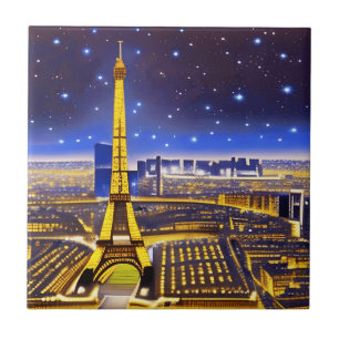 Carreau Vue aérienne d'Imaginaire de Paris sous les étoile