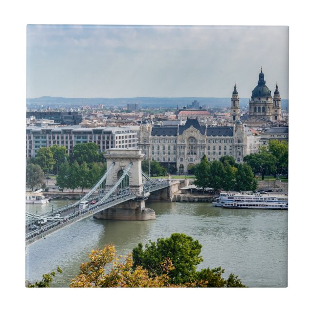 Carreau Vue aérienne du Pont des Chaînes à Budapest, Hongr (Devant)