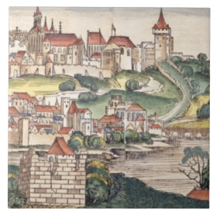 Carreau Vue d'oeil d'oiseau de Prague de Nuremberg Chron
